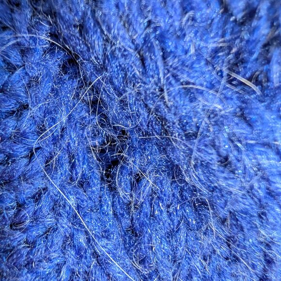 Vintage 80s Chunky Cable Knit Cardigan Blue Orange Wool Blend Est. size M to L - Picture 11 of 16